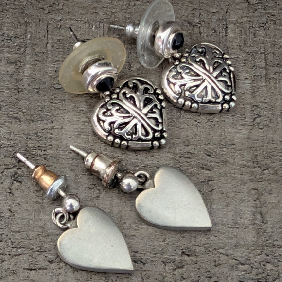 Silver Tone Tiny Heart Post Drop Earrings Set - Picture 7 of 12